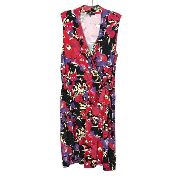 Anne Klein Floral Sleeveless Faux Wrap Dress V-Neck Midi Stretch Size Large NWOT - Picture 2 of 13